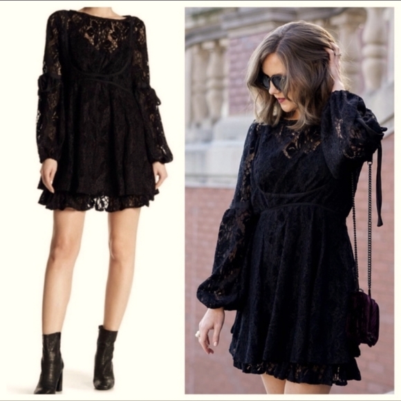 Free People Dresses & Skirts - 🎉 Host Pick 🎉 NWT Free People Black Lace Long Sleeve Dress - M